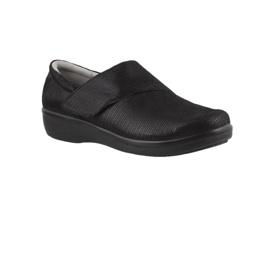 Alegria Qin Black Leather Velcro Round Toe Shoes